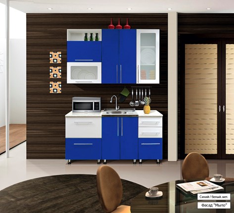 Кухонный гарнитур Мыло 224 1600х718, цвет Синий/Белый металлик в Улан-Удэ - изображение