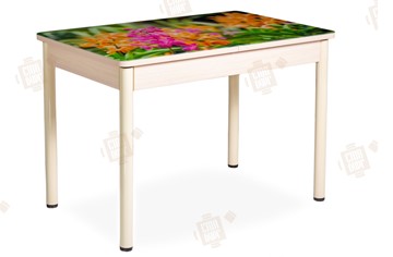 Кухонный стол раздвижной Айсберг-02 СТФ, Дуб ЛДСП/полевые цветы/ноги крашеные в Улан-Удэ - предосмотр