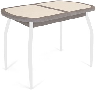 Кухонный стол раскладной Будапешт-1 ПЛ (ноги белые, плитка бежевая/серый камень) в Улан-Удэ
