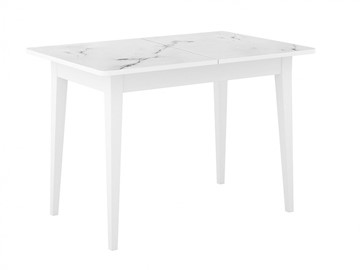 Кухонный раздвижной стол Dikline M110 Белый/стекло белый мрамор сатин/ножки MM белые в Улан-Удэ