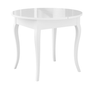 Кухонный стол раздвижной Dikline MR100 Белый/стекло белое глянец/ножки MC белые в Улан-Удэ