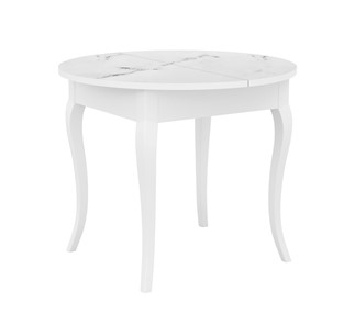 Раздвижной стол Dikline MR100 Белый/стекло белое мрамор сатин/ножки MC белые в Улан-Удэ
