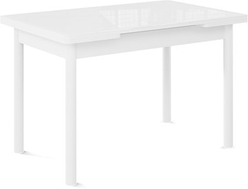 Кухонный стол раздвижной Милан-мини EVO (ноги металлические белые, стекло белое/белый) в Улан-Удэ