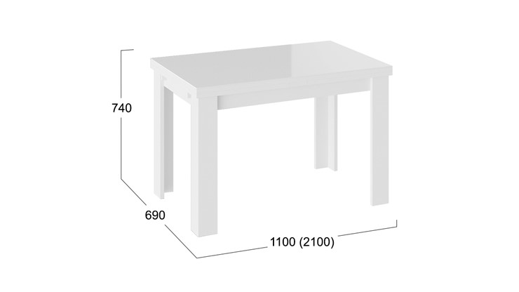 Раздвижной стол Норман тип 1, цвет Белый/Стекло белый глянец в Улан-Удэ - изображение 2
