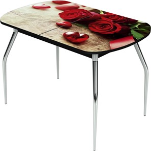 Кухонный раздвижной стол Ривьера исп.1 ноги метал. крашеные №24 Фотопечать (Цветы №33) в Улан-Удэ
