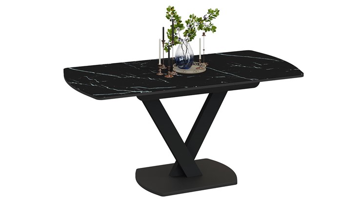 Кухонный стол раздвижной Салерно тип 1 (Черный муар/Стекло черный мрамор) в Улан-Удэ - изображение 1