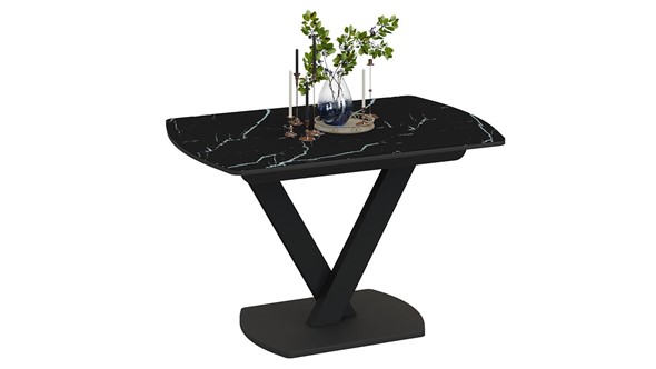Кухонный стол раздвижной Салерно тип 1 (Черный муар/Стекло черный мрамор) в Улан-Удэ - изображение