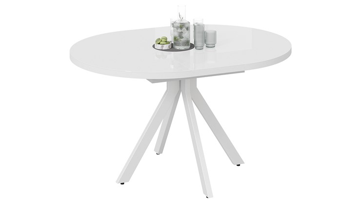 Кухонный стол раздвижной Стокгольм Тип 1 (Белый муар/Стекло глянцевое белое) в Улан-Удэ - изображение 1