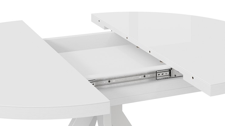 Кухонный стол раздвижной Стокгольм Тип 1 (Белый муар/Стекло глянцевое белое) в Улан-Удэ - изображение 4