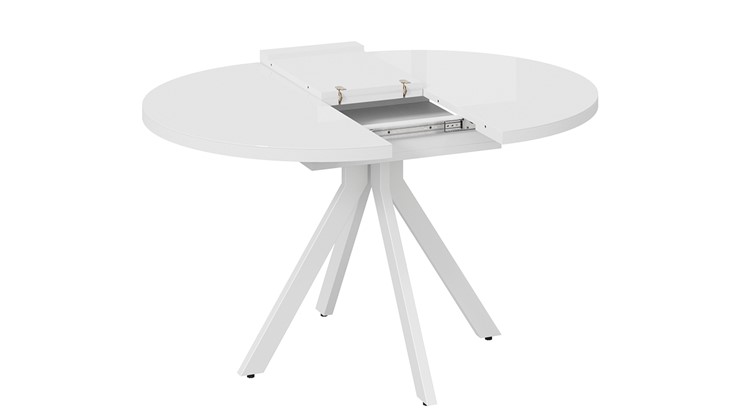 Кухонный стол раздвижной Стокгольм Тип 1 (Белый муар/Стекло глянцевое белое) в Улан-Удэ - изображение 5