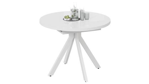 Кухонный стол раздвижной Стокгольм Тип 1 (Белый муар/Стекло глянцевое белое) в Улан-Удэ - изображение