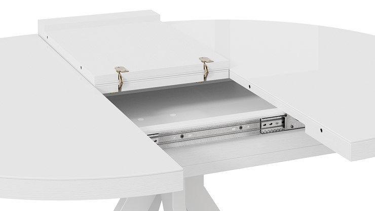 Кухонный стол раздвижной Стокгольм Тип 1 (Белый муар/Стекло глянцевое белое) в Улан-Удэ - изображение 6