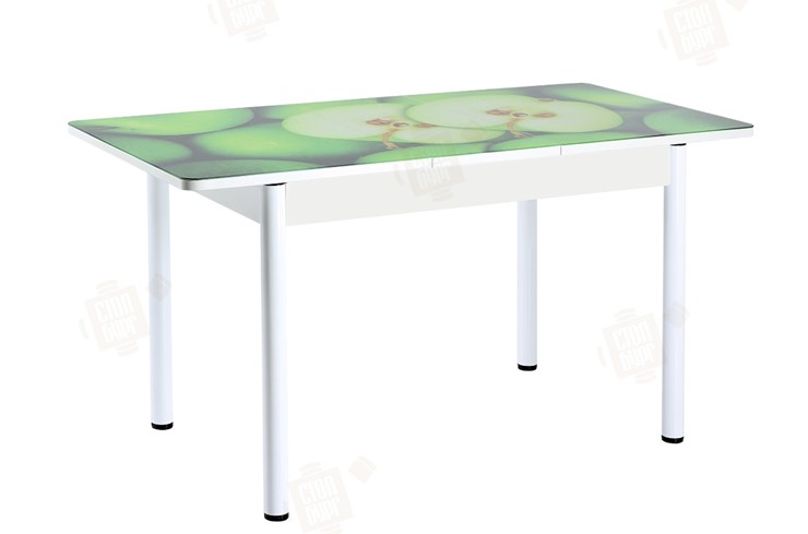Кухонный стол раскладной Айсберг-01 СТФ, белый/фотопечать зеленые яблоки/ноги крашеные в Улан-Удэ - изображение 3