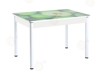 Кухонный стол раскладной Айсберг-01 СТФ, белый/фотопечать зеленые яблоки/ноги крашеные в Улан-Удэ