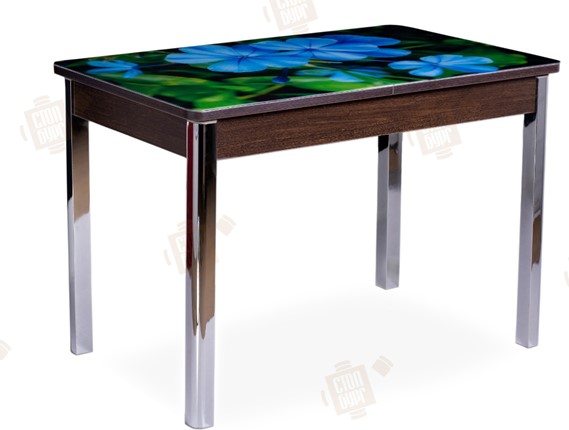 Кухонный стол раскладной Айсберг-01 СТФ, венге/фотопечать фиалка/ноги хром квадратные в Улан-Удэ - изображение