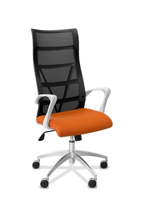 Кресло для руководителя Топ X белый каркас, сетка/ткань TW / черная/  оранжевая в Улан-Удэ купить по низкой цене в интернет-магазине