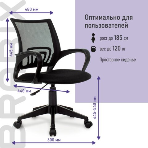 Компьютерное кресло Brabix Fly MG-396 (с подлокотниками, сетка, черное) 532083 в Улан-Удэ - изображение 11