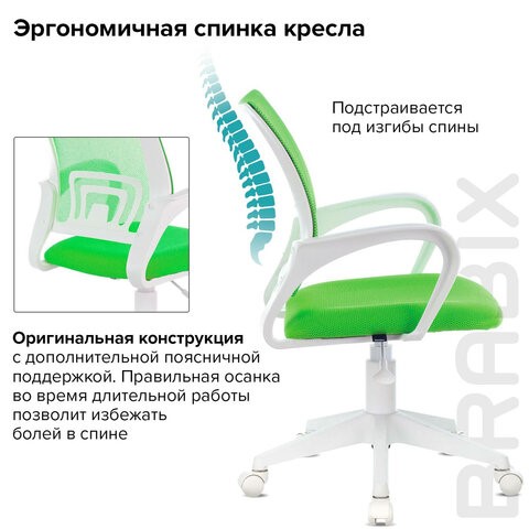 Компьютерное кресло Brabix Fly MG-396W (с подлокотниками, пластик белый, сетка, салатовое) 532403 в Улан-Удэ - изображение 7