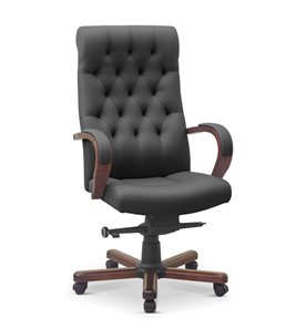Офисное кресло Status, натуральная кожа с компаньоном /серая/дерево - орех аида в Улан-Удэ
