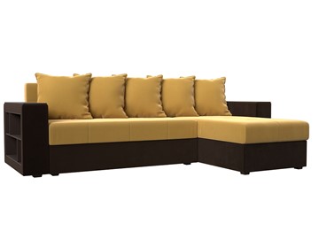 Угловой диван с оттоманкой Дубай Лайт, Желтый/Коричневый (микровельвет) в Улан-Удэ