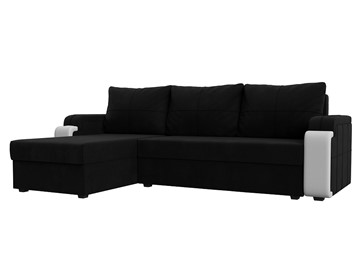 Угловой диван с оттоманкой Николь лайт, Черный/Белый (микровельвет/экокожа) в Улан-Удэ
