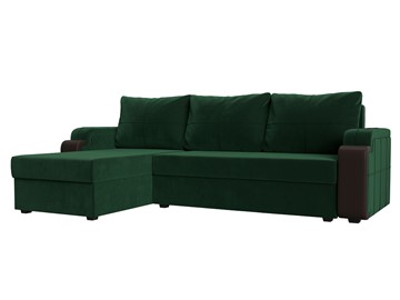 Угловой диван с оттоманкой Николь лайт, Зеленый/Коричневый (велюр/экокожа) в Улан-Удэ