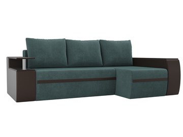 Угловой диван с оттоманкой Ричмонд, Бирюзовый/Коричневый (велюр/экокожа) в Улан-Удэ