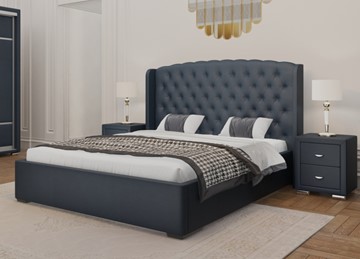 Спальная кровать Dario Classic Lite 140x200, Экокожа (Темно-синий) в Улан-Удэ