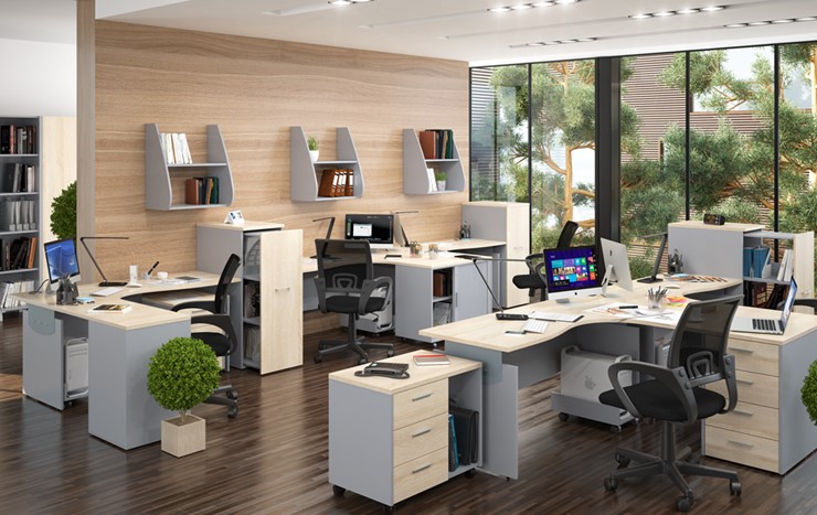 Офисная мебель OFFIX-NEW для 4 сотрудников с двумя шкафами в Улан-Удэ - изображение 1