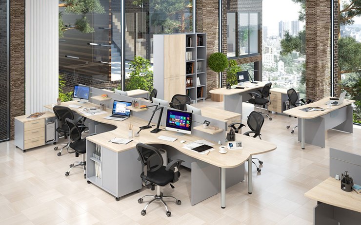 Офисная мебель OFFIX-NEW для 4 сотрудников с двумя шкафами в Улан-Удэ - изображение