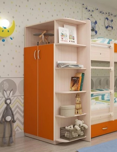 Двухдверный детский шкаф Мая корпус Млечный дуб, фасад Оранжевый в Улан-Удэ - изображение 1