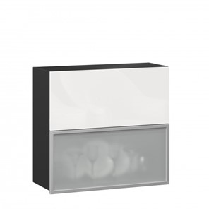 Навесной шкаф 800 горизонтальный, Шервуд, ЛД 281.981.000.088, со стеклом, черный/белый глянец в Улан-Удэ