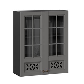 Кухонный шкаф Амели-3 800 высокий со стеклом ЛД 299.460.000.052, Черный/Оникс серый в Улан-Удэ