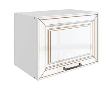 Навесной кухонный шкаф Атланта L500 Н360 (1 дв. гл.) эмаль (белый/белый глянец патина золото) в Улан-Удэ