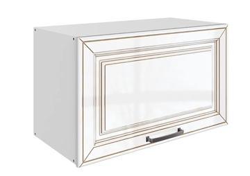 Шкаф на кухню Атланта L600 Н360 (1 дв. гл.) эмаль (белый/белый глянец патина золото) в Улан-Удэ