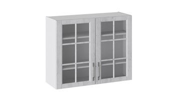 Навесной кухонный шкаф Прованс (Белый глянец/Санторини светлый) со стеклом В_72-90_2ДРс в Улан-Удэ