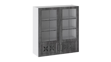 Кухонный навесной шкаф Прованс (Белый глянец/Санторини темный) cо стеклом В_96-90_2ДРДс в Улан-Удэ