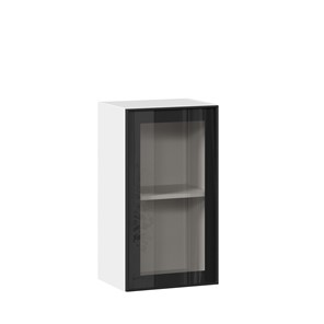 Навесной кухонный шкаф со стеклом 400 Индиго ЛД 298.320.000.102, Белый/Чёрный в Улан-Удэ