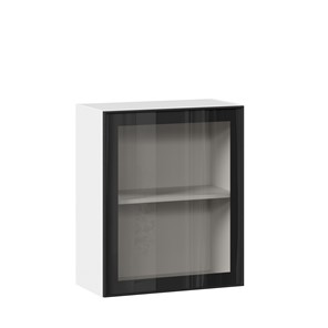 Навесной кухонный шкаф со стеклом 600 Индиго ЛД 298.350.000.105, Белый/Чёрный в Улан-Удэ