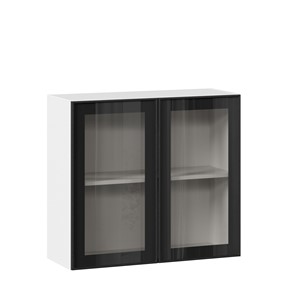 Шкаф настенный со стеклом 800 Индиго ЛД 298.360.000.023, Белый/Чёрный в Улан-Удэ