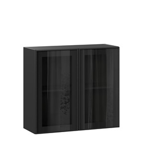 Шкаф навесной со стеклом 800 Индиго ЛД 298.360.000.149, Чёрный/Чёрный в Улан-Удэ
