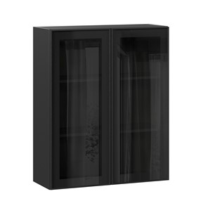 Навесной кухонный шкаф высокий со стеклом 800 Индиго ЛД 298.460.000.156, Чёрный/Чёрный в Улан-Удэ - предосмотр