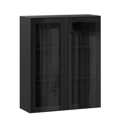 Навесной кухонный шкаф высокий со стеклом 800 Индиго ЛД 298.460.000.156, Чёрный/Чёрный в Улан-Удэ - изображение
