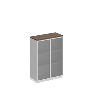 Шкаф для документов средний со стеклянными дверьми в рамке Bravo, дуб гладстоун/белый премиум (90х40х124,6) в Улан-Удэ