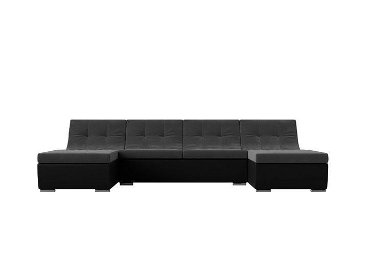 Большой П-образный диван Монреаль, Серый\Черный (Велюр\Экокожа) в Улан-Удэ - изображение 1