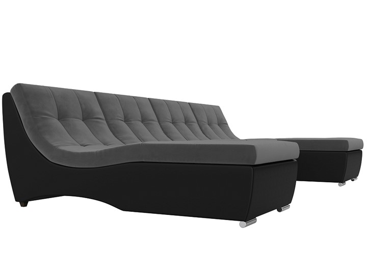 Большой П-образный диван Монреаль, Серый\Черный (Велюр\Экокожа) в Улан-Удэ - изображение 2