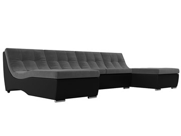 Большой П-образный диван Монреаль, Серый\Черный (Велюр\Экокожа) в Улан-Удэ