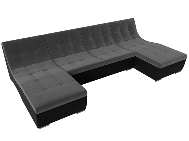 Большой П-образный диван Монреаль, Серый\Черный (Велюр\Экокожа) в Улан-Удэ - изображение 4