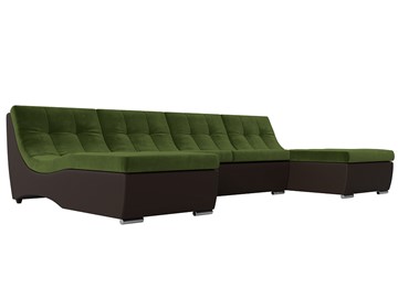 Большой П-образный диван Монреаль, Зеленый\Коричневый (Микровельвет\Экокожа) в Улан-Удэ