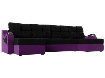 П-образный диван Меркурий П, Черный/фиолетовый (вельвет) в Улан-Удэ